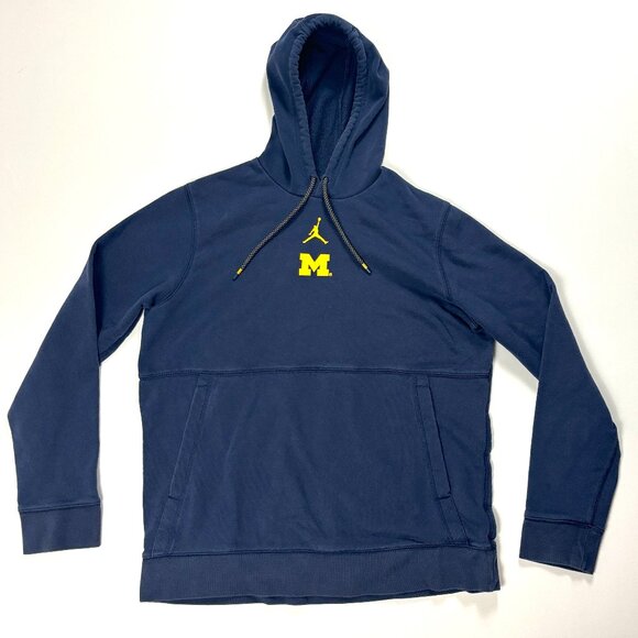 University Michigan Nike Jordan Hoodie Blue Sz M Jumpman Sweatshirt Wolverines - Picture 1 of 7